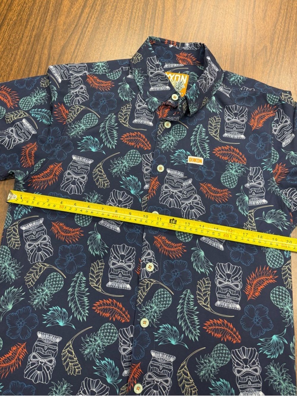 Dixxon “Tiki Time”  Navy Tropical Print Short Sleeve Button-Up Shirt Lightweight - Picture 5 of 7